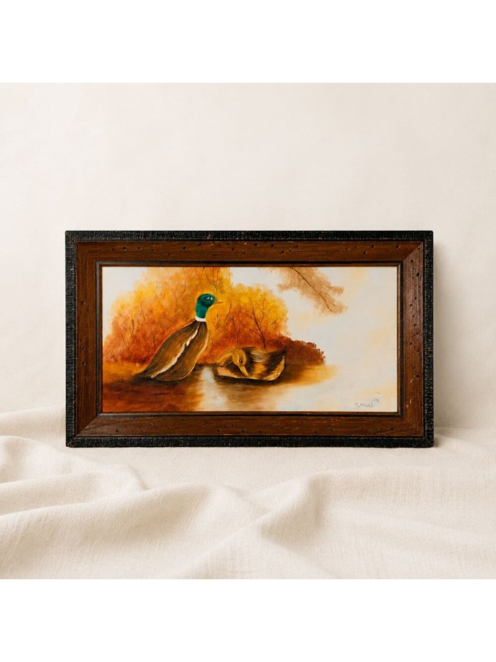 Vintage Signed Duck Painting S Macali 1978 Mallard Wood Frame Cabin Wall Art